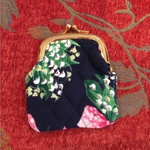Vera Bradley Navy Floral Quilted Coin Purse with Gold Frame